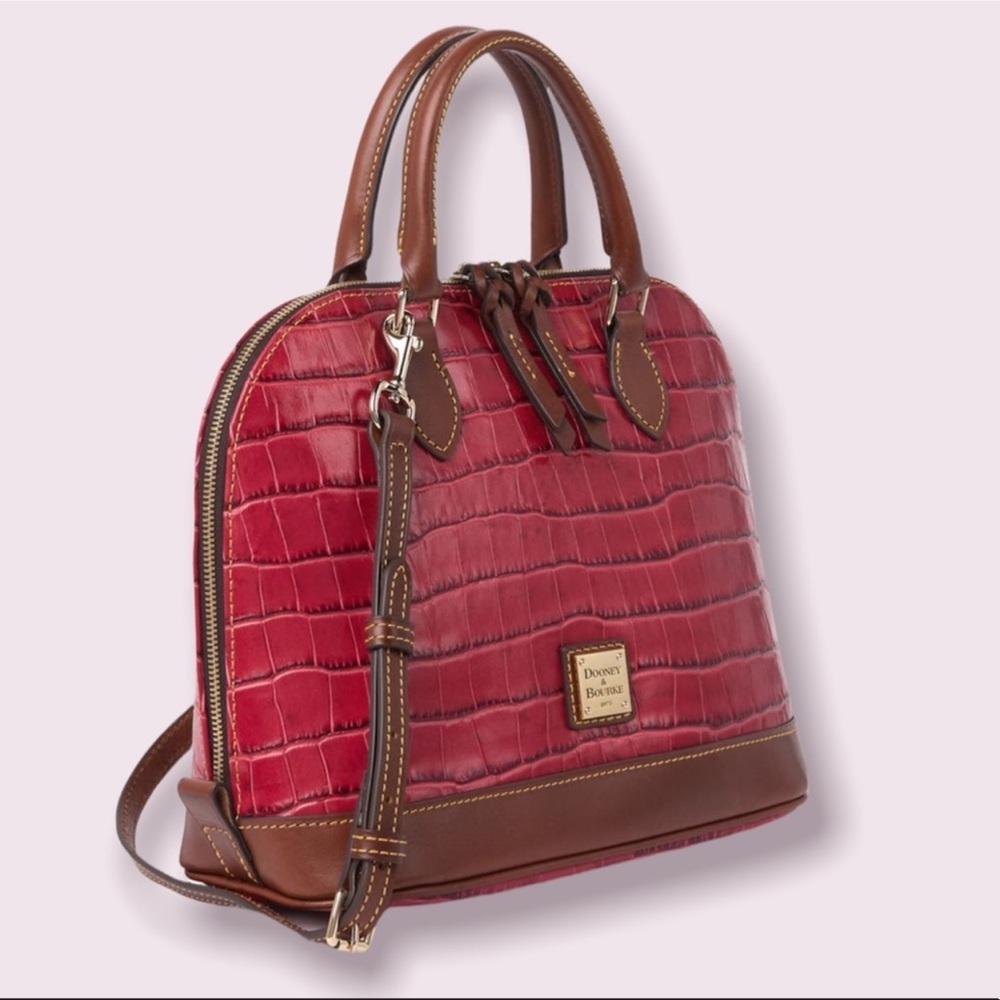 Dooney & Bourke Red and Brown Embossed Satchel - Picture 2 of 5
